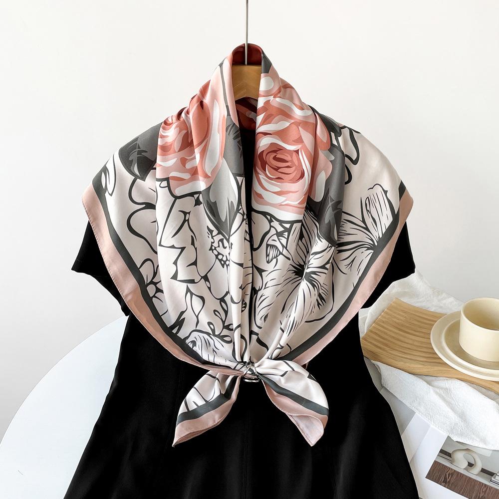 Nouveau Foulard Design Rose Noble et Élégant Cadeau Belle-Mère Foulard Carré Doux Châle