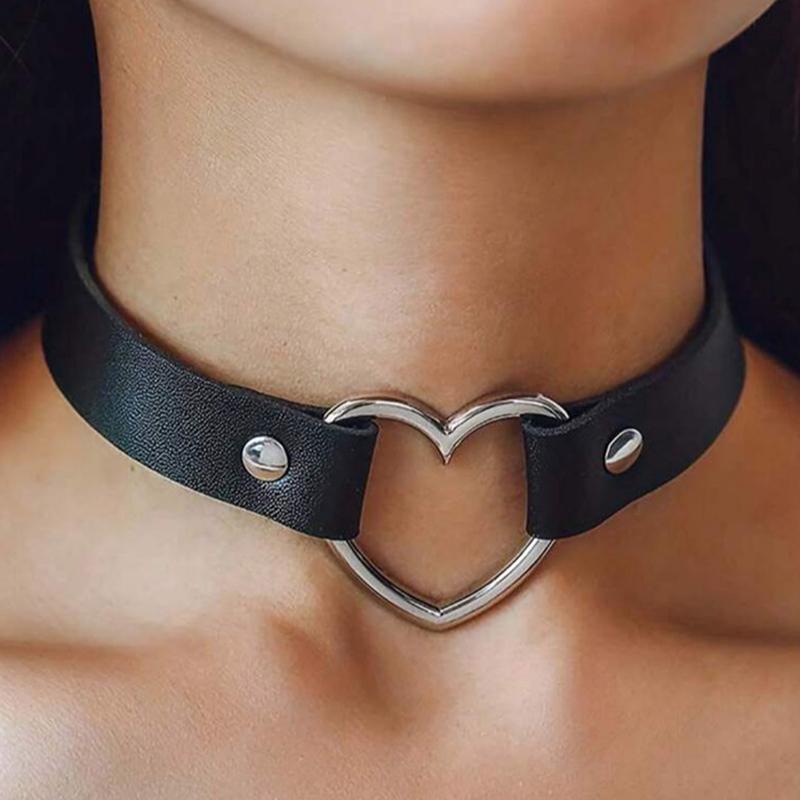 Black Multi Color Punk Collar Necklace Sexy Pu Leather Heart Lock Key Spike Choker For Women Gothic Cosplay Party Jewelry