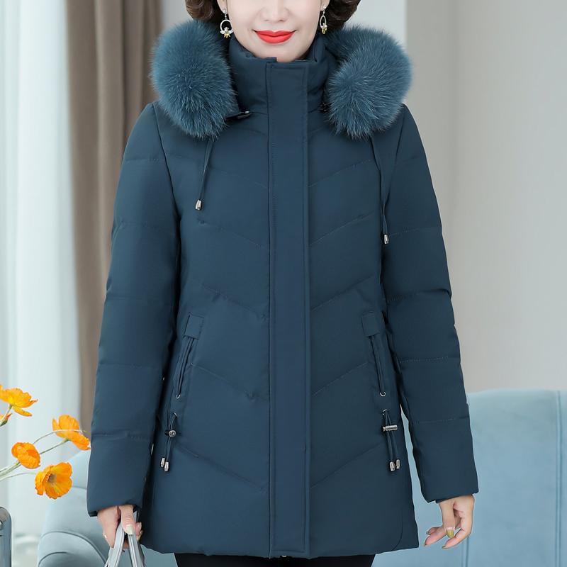 Real Fur Collar Middle Age Women's Down Coats Winter Vintage Parkas Plus Size Elegant Thick Warm Down Jackets Woman Outerwears