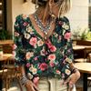 Women's Casual V-Neck Printed Tie Ruffle Blouse for Everyday Wear