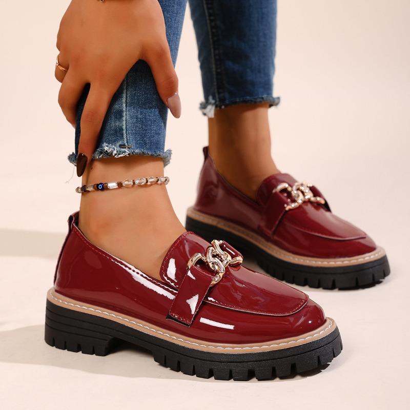 Neuer Stil Metall Schnalle Einzelne Schuhe, Übergroße Retro Loafer mit dicker Sohle