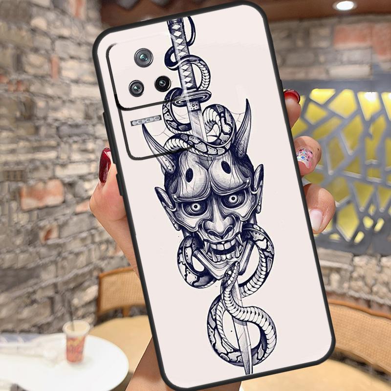 Samurai Oni Mask Case For Xiaomi 14 Ultra 15 13 11T 12T 13T 14T Pro POCO X3 X5 X6 X7 Pro M6 F5 F6 Pro Cover
