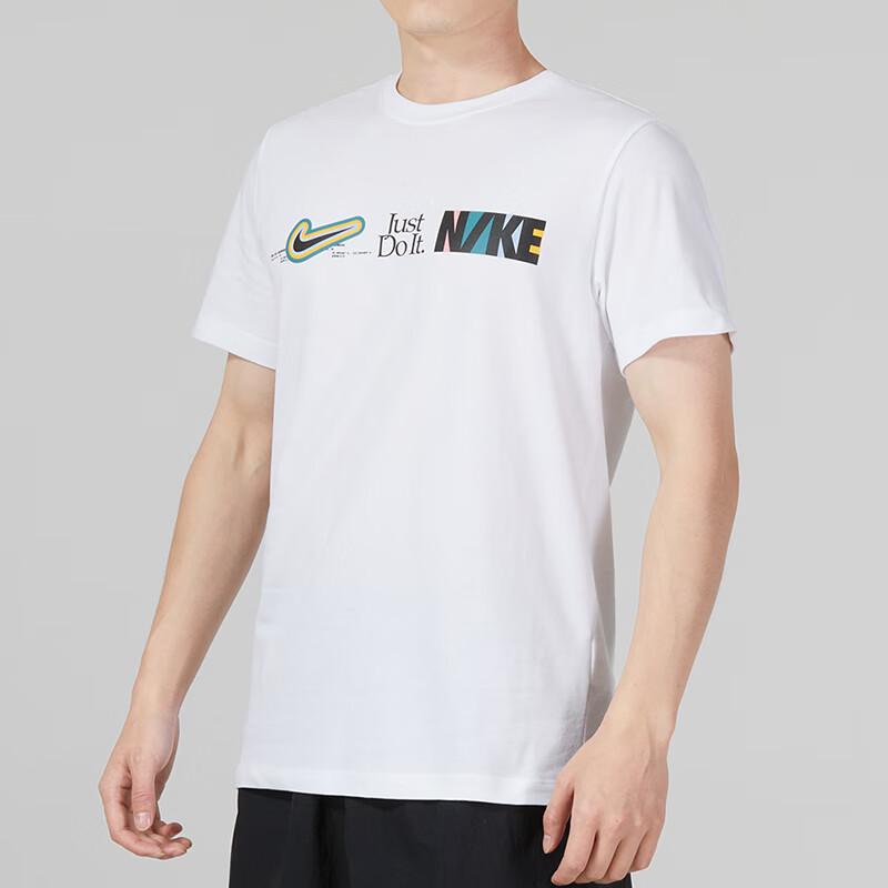 Nike Alphabet Print Fitness Training Round Neck Short Sleeve T-Shirt Men Tops White FB9775-100