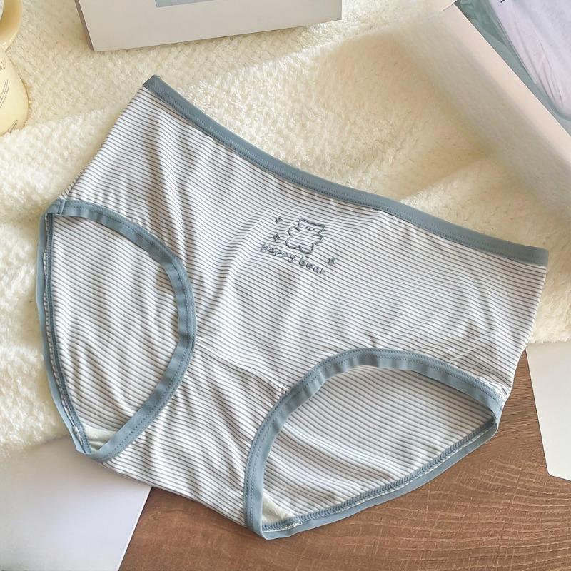 Lady Spring and Autumn Bear Cute Delicate Stripe All Kinds of Comfortable Cotton Antibacterial Crotch Underwear