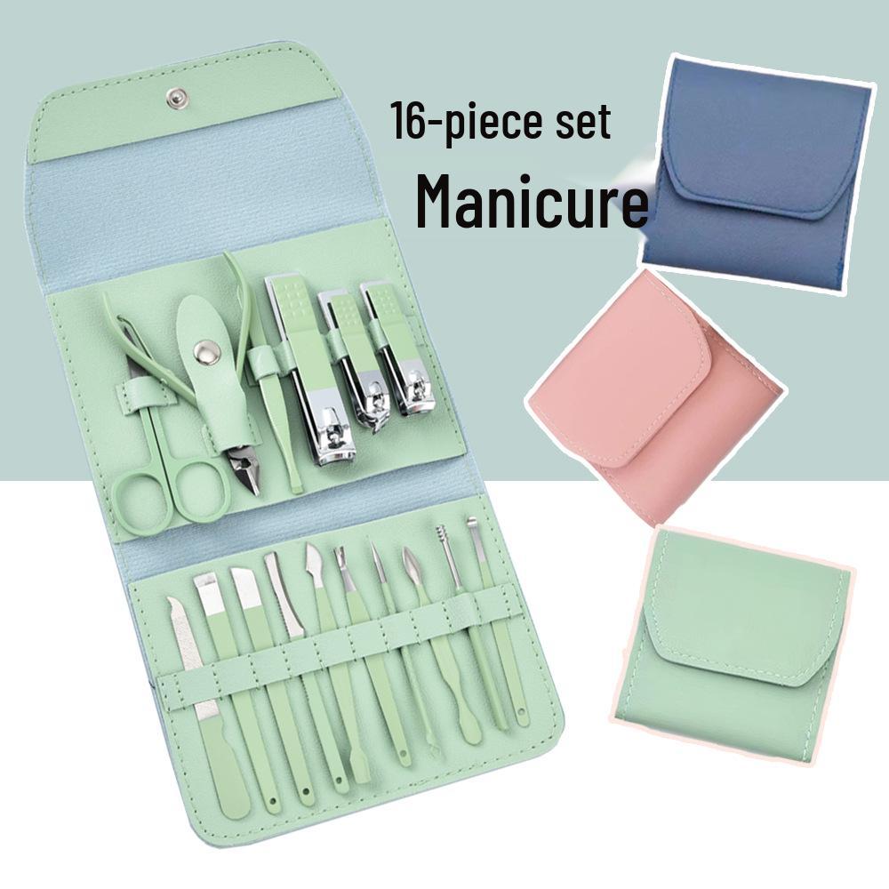 Green 16-Piece Nail Clipper & Manicure Set: Colorful, Practical Grooming Essentials & Gift