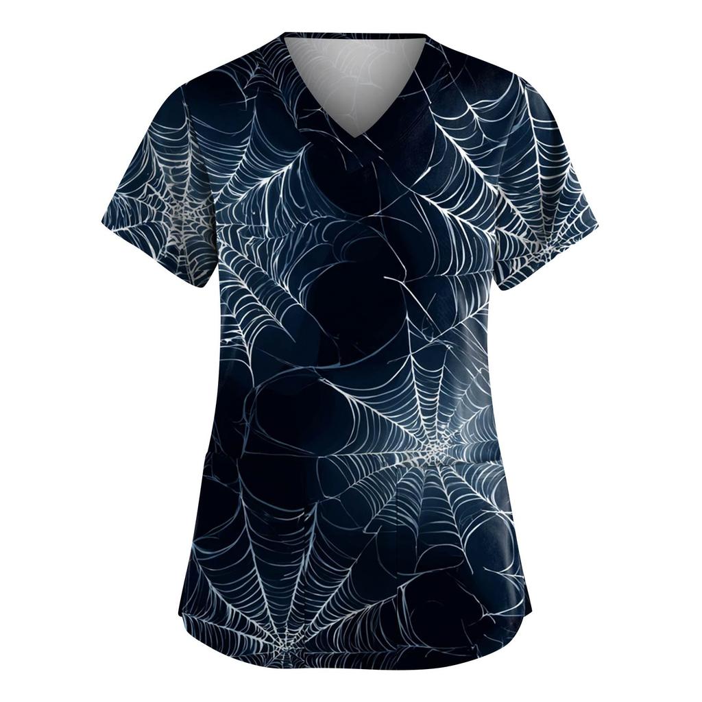 Dámská móda Overaly s krátkým rukávem a výstřihem do V s kapsami Halloweenské potištěné topy Oblečení