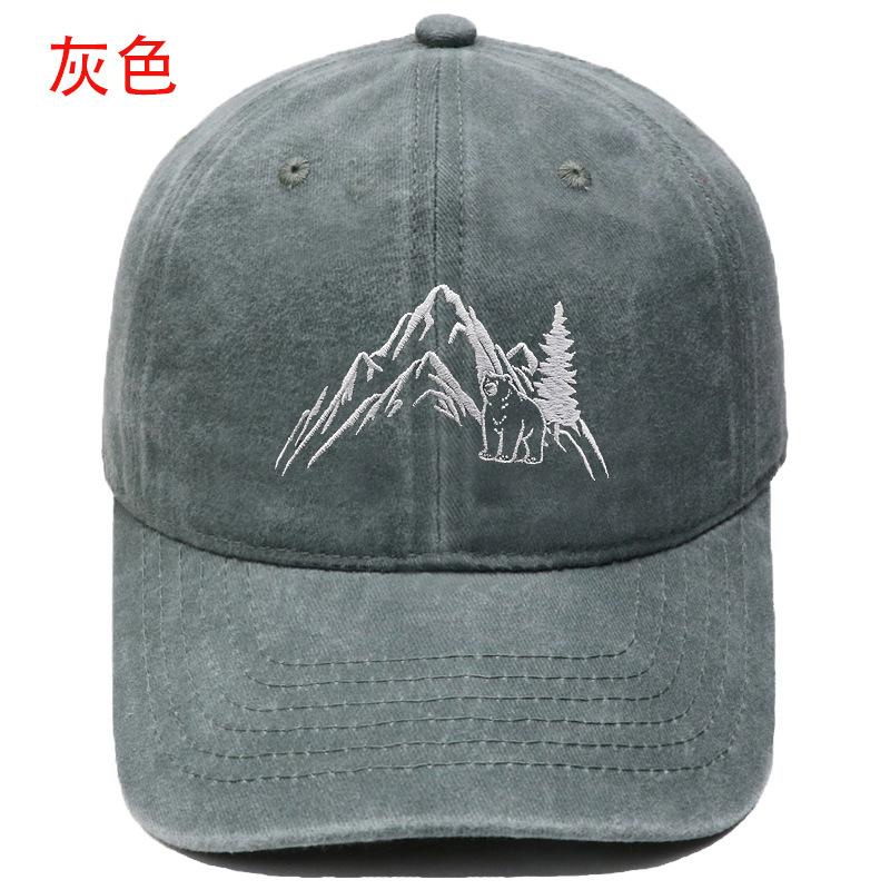Berg Gipfel Bär Stickerei Gewaschen Retro Weiches Oberteil Baseballkappe Herren und Damen Lässig Outdoor Abenteuer Sonnenschutz Kappe
