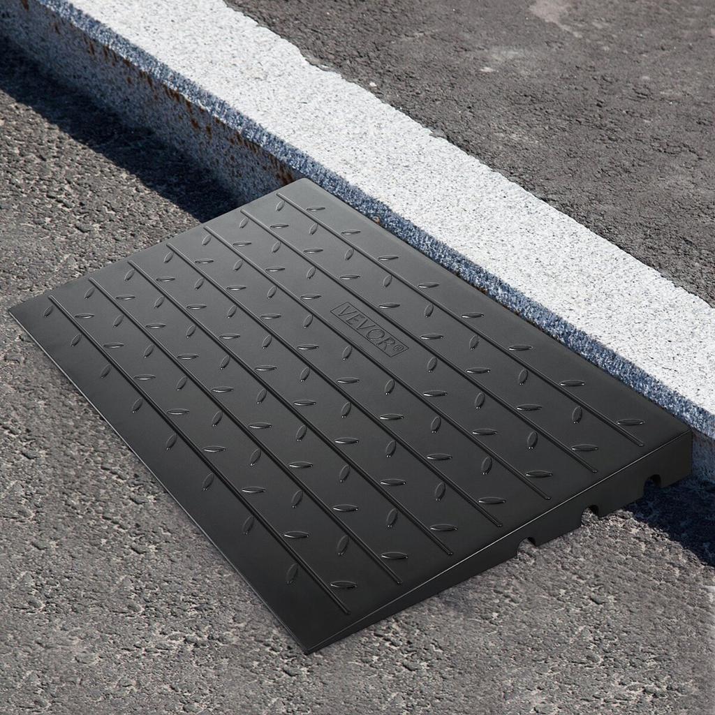 Rubber Threshold Ramp, 3" Rise Threshold Ramp Doorway, 3 Channels Cord Cover Rubber Solid Threshold Ramp, Rubber Angled Entry Rated 2200 Lbs Load