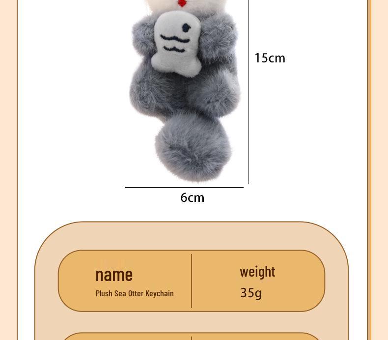 Pingente Chaveiro Fofo de Lontra Marinha de Pelúcia Desenho Animado - Charme de Bolsa Boneca Criativa Presente