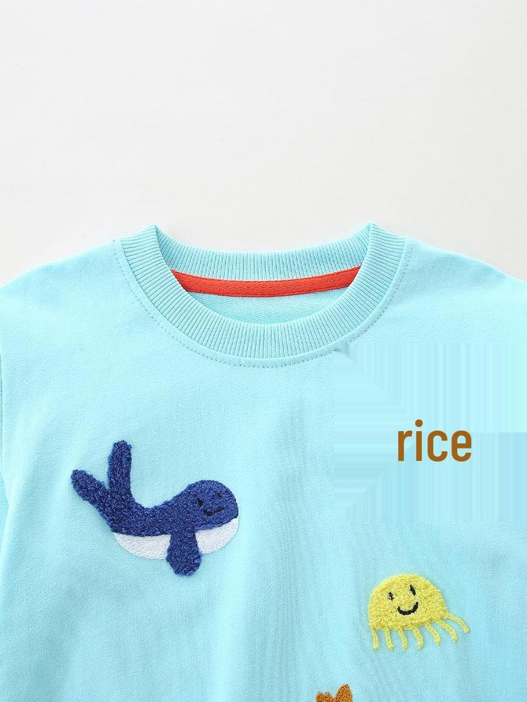 Girls' European Style Cute Towel Embroidery Pullover Hoodie - Knit Cotton Toddler Sportswear