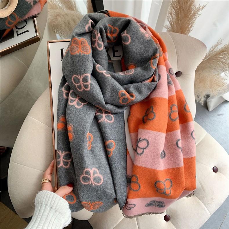 Classic Fashion Letter Thousand Birds Grid Imitation Cashmere Scarf Women's Winter Thickened Double Sided Air Conditioning Shawl Scarf Women's