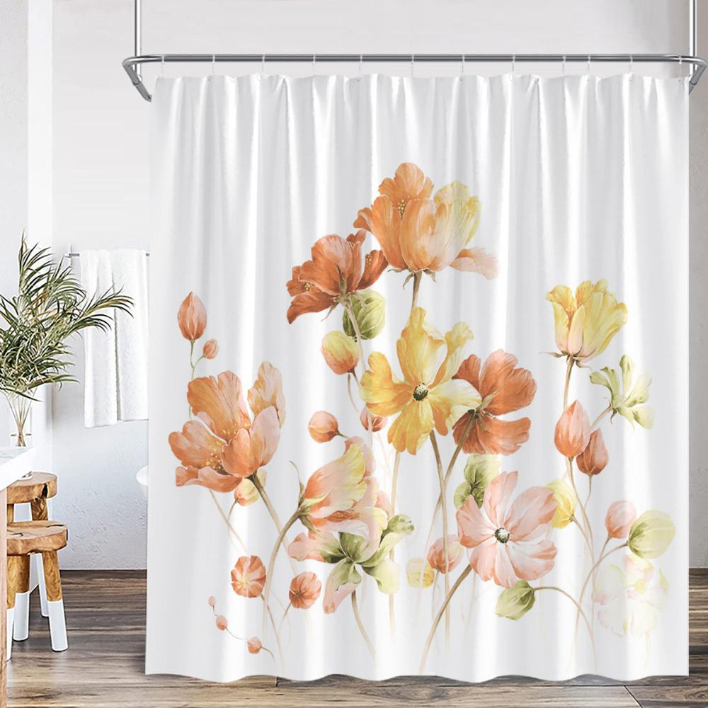 Flower Shower Curtain Colorful Flowers Red Orange Yellow Blue Purple Pink Nordic Classical Bathroom Decor Polyester Bath Curta