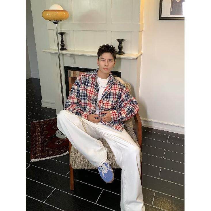 American Retro Design Mixed Color Stripe Long Sleeve Shirt Men and Women Casual Loose Spring and Autumn Couple Coat Men