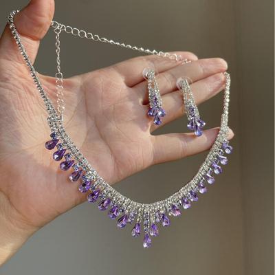 Strass Tropfen Quasten Ohrringe & Halskette Set - Luxuriöse High-End Schlüsselbeinkette für Frauen