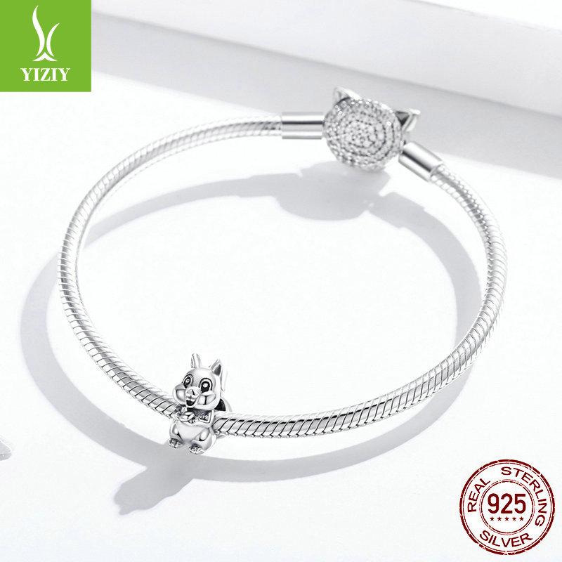 2021 Cute Squirrel Diy Bracelet Beaded, Cute Animal S925 Sterling Silver Bead String Ornament Bsc338