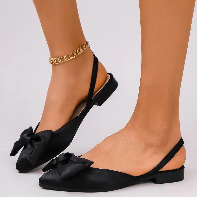 2025 Summer New Women's Closed Toe Sandals Daily Slip on Mixed Colors Shoes with Bow Tie Low Heel Casual Dress Sandals for Women