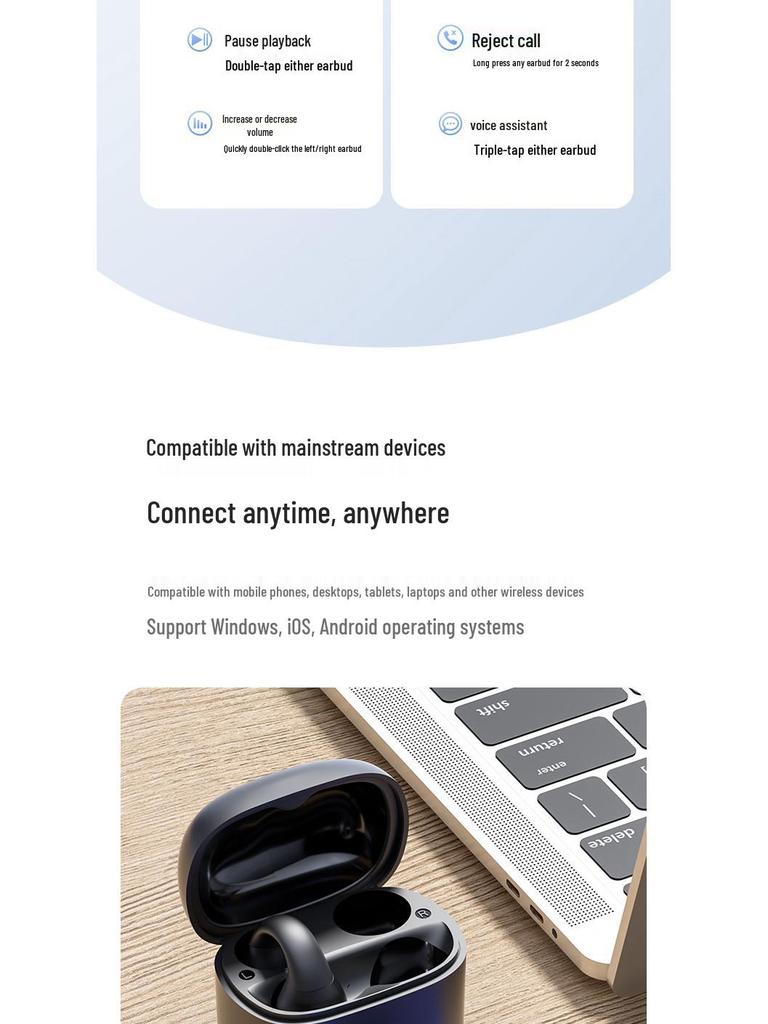 M67 True Wireless Clip-On Bluetooth Earbuds with Ultra-Long Battery Life, Charging Case, and Digital Display