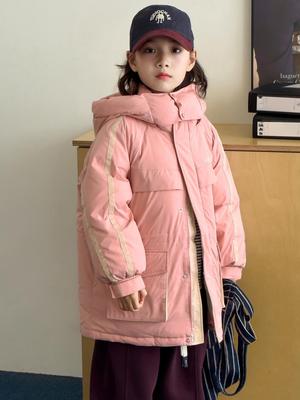 Girls' Winter Down Jacket: Mid-Length, Thickened, 90% Down, Suitable for Medium and Large Sizes - Style 2025.