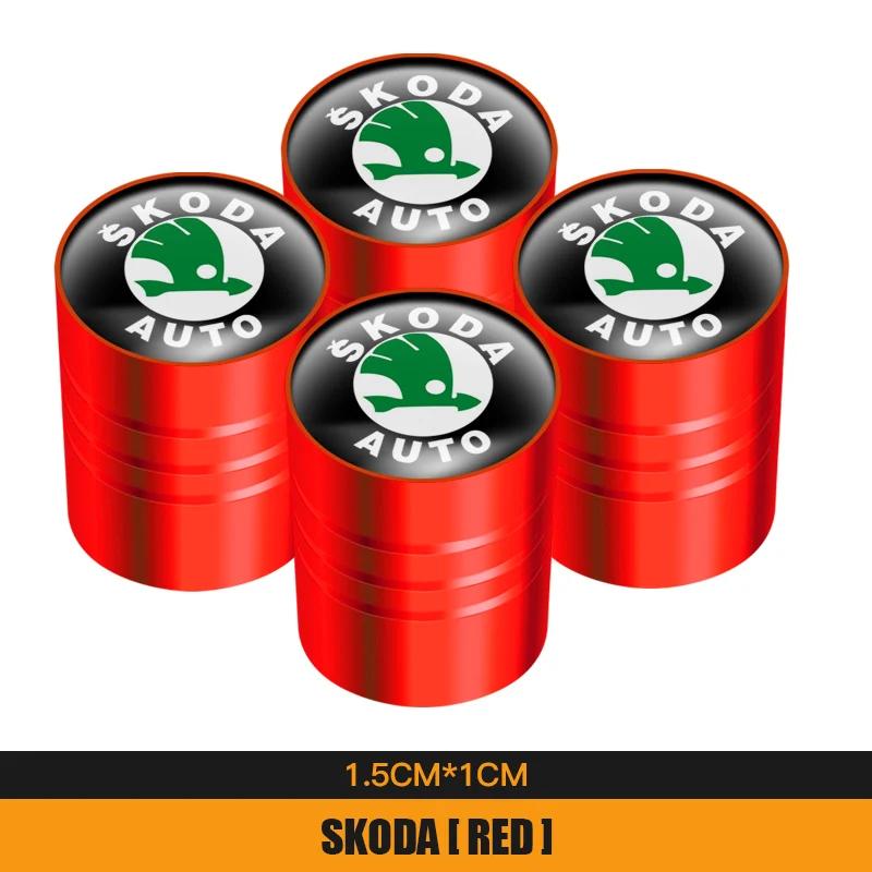 Car Sticker 2025 Hot 4Pcs Car Metal Tire Air Valve Caps For Skoda Octavia Rapid Kodiaq Karoq Fabia Kamiq Superb Derivative Visio