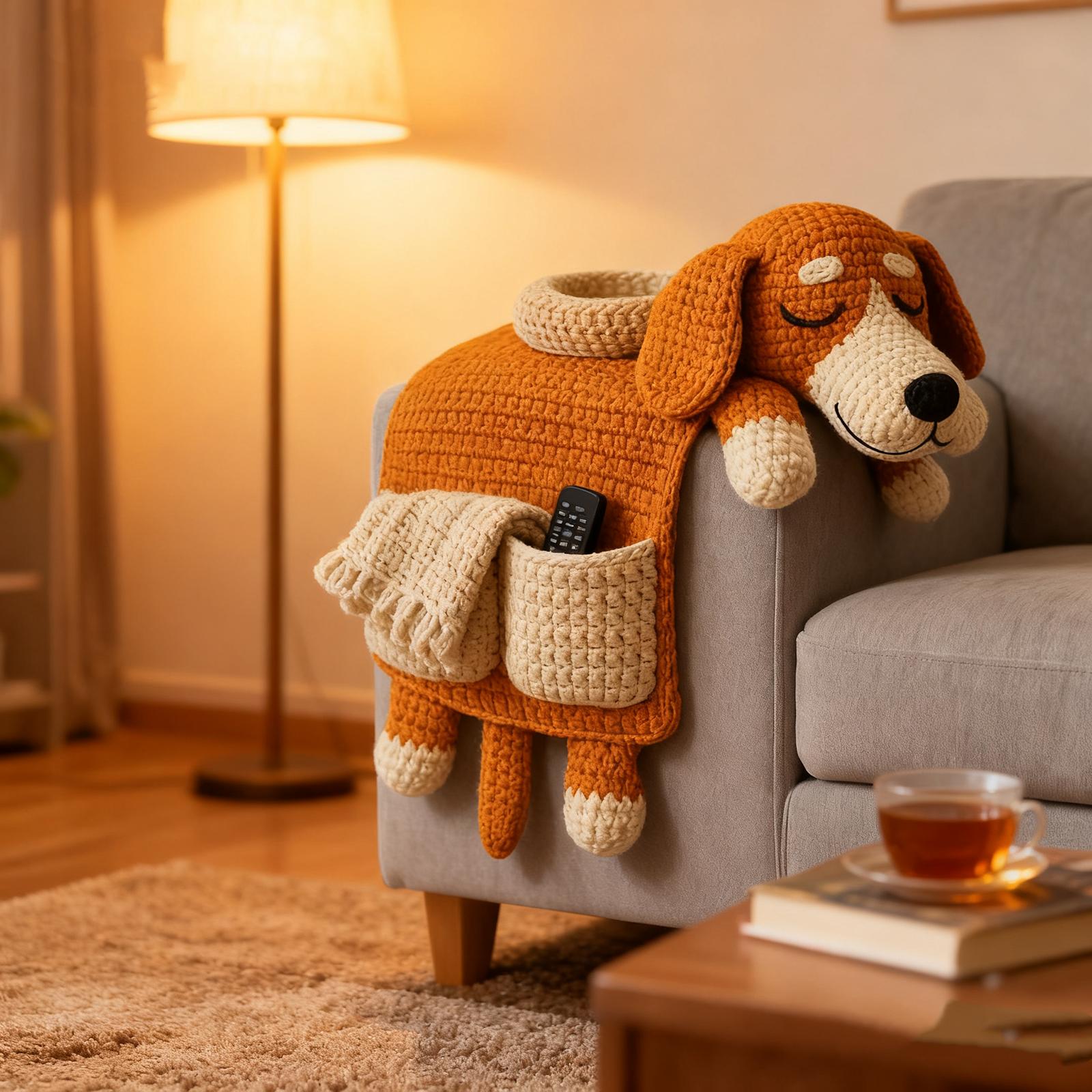 

Вязаный крючком диван для собаки с ящиком для хранения One Size оранжевый