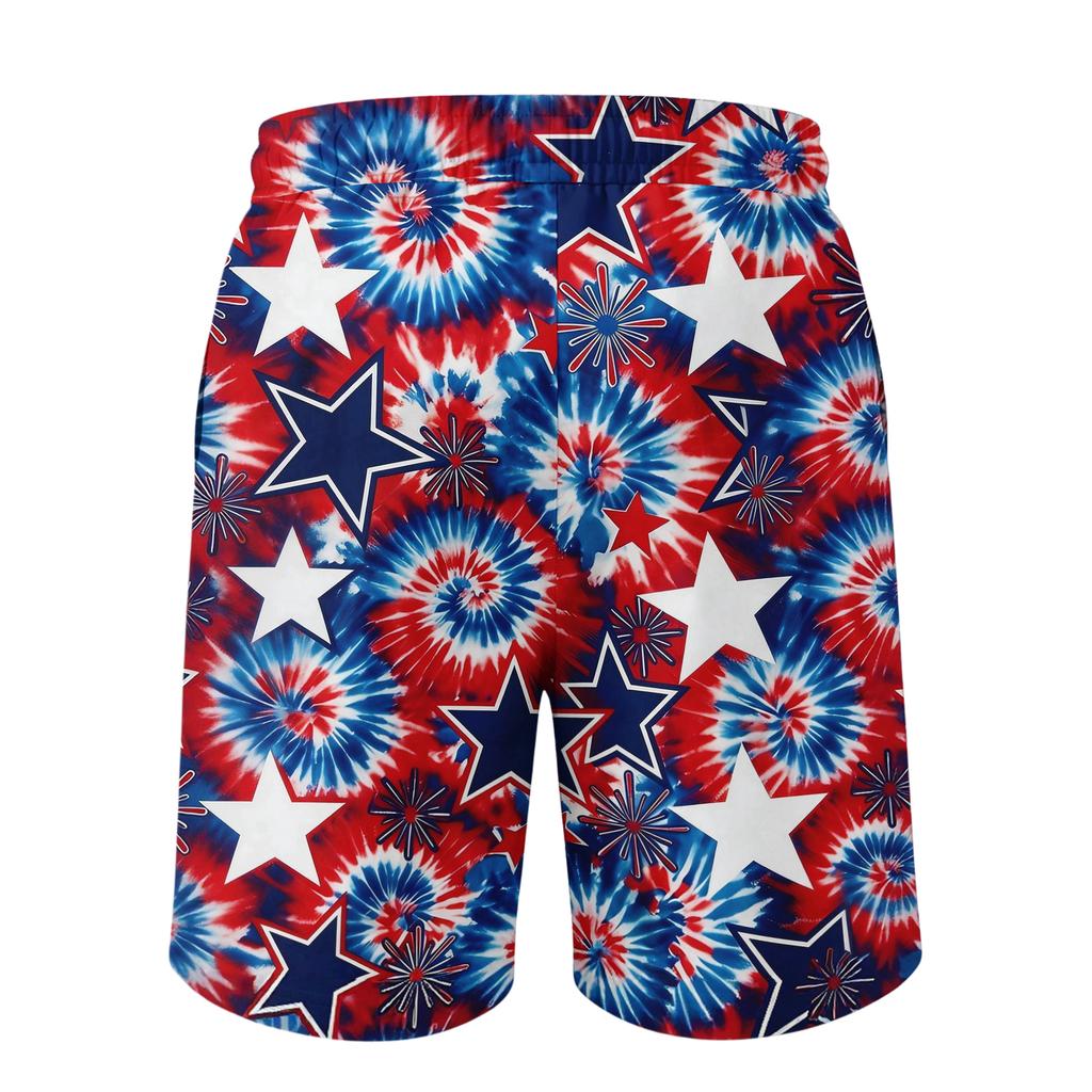 Men's Drawstring Waist Casual Shorts with Star Stripe Print Loose Fit Elastic Waistband and Side Pockets for Daily Wear