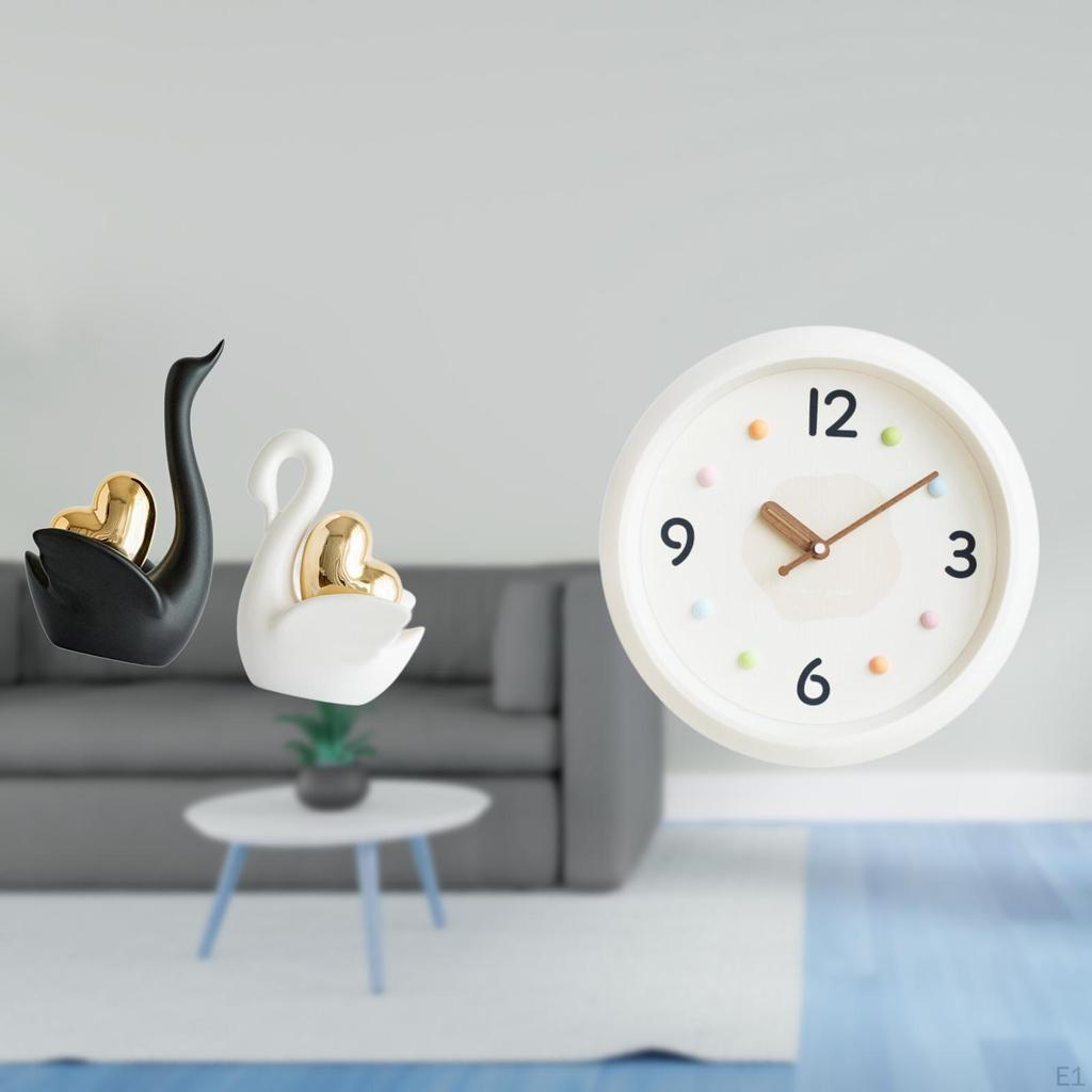 Elegant Swan Couple Figurines And Modern Wall Clock Set for Home Office Study Room Entrance Tabletop