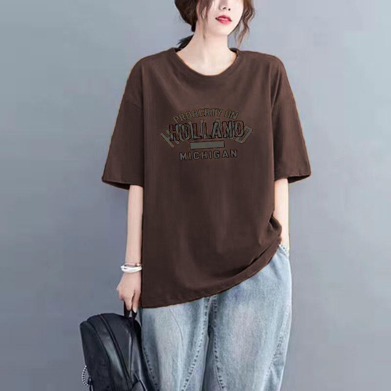 

Женская модная футболка свободного кроя из 100% хлопка с коротким рукавом и круглым вырезом, универсальная и стильная, в наличии большой размер XXL (155-175 jin)