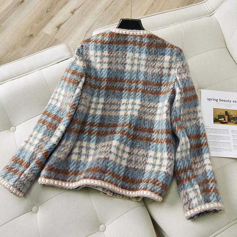 French Chic Retro Plaid Lined Winter Jacket