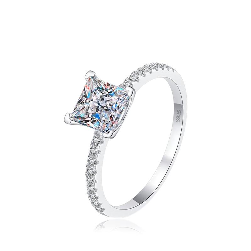 

Tezzc 1carat Princess Square Cut Moissanite Diamond Ring 925 Silver Engagement Wedding Ring For Women Fine Jewelry Gift 4*Gem Color: 1ct 5.5mm