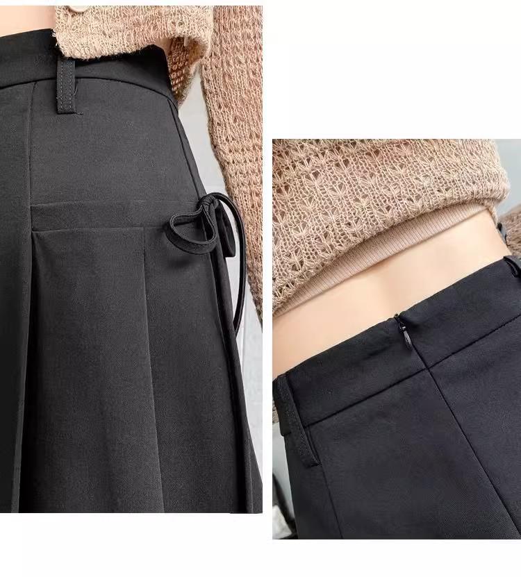 Women's High-Waist Pleated A-Line Skirt - Gray, Irregular Design, Anti-Exposure, Slim Fit