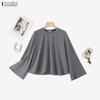 ZANZEA Women Casual Round Neck Solid Color 3/4 Sleeve Loose Blouse