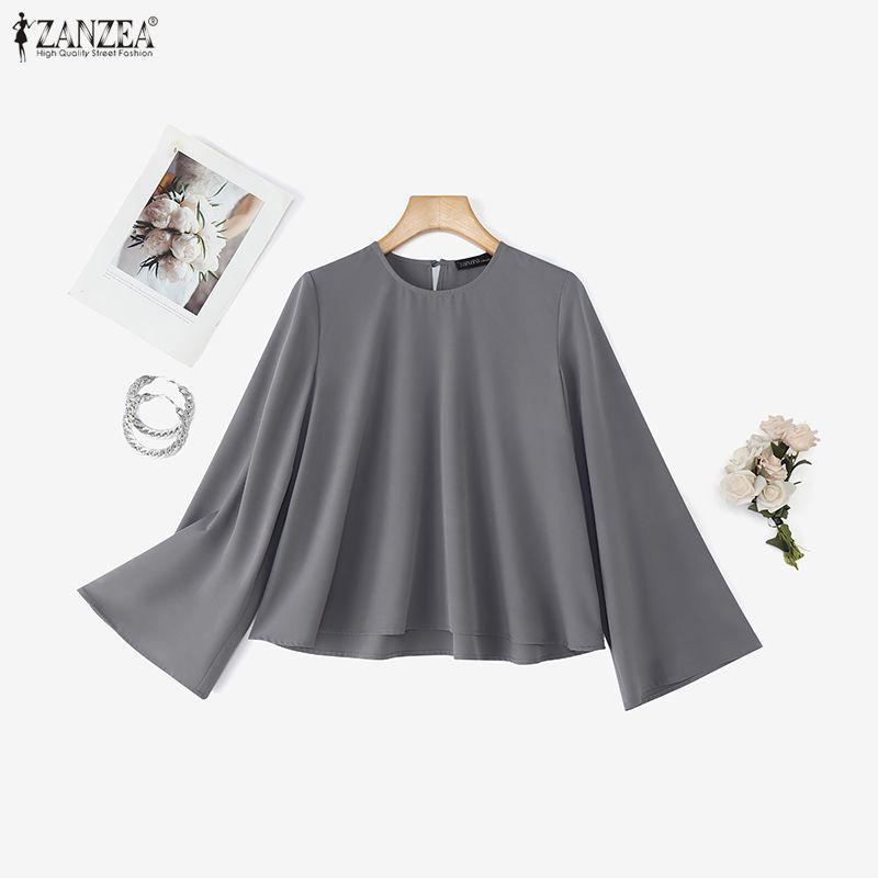 ZANZEA Women Casual Round Neck Solid Color 3/4 Sleeve Loose Blouse