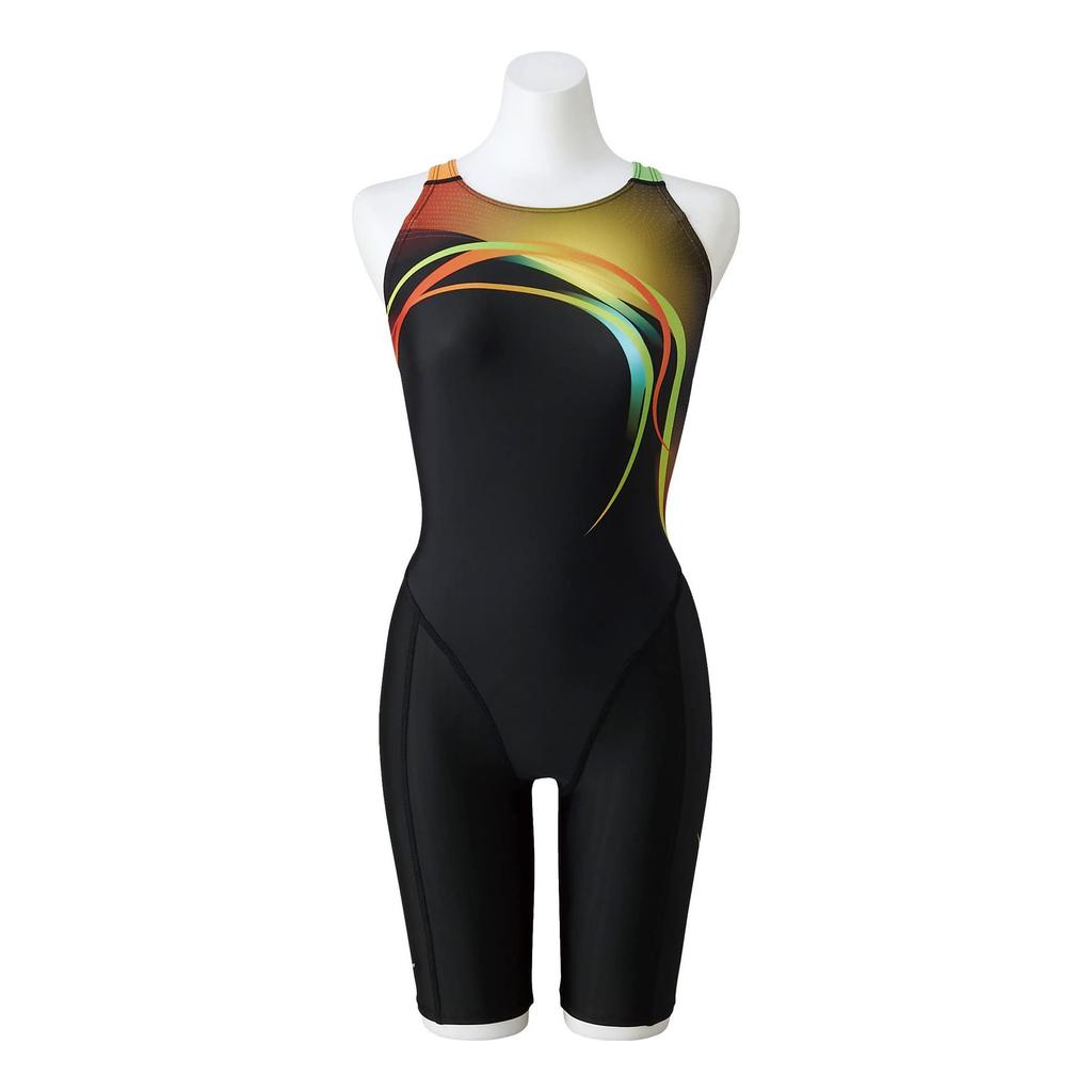 Mizuno Stream Ace N2MGA252 Competitive Swimming and Racing Half Suit Women's (Masters Back) [FINA Approved] Black/Yellow