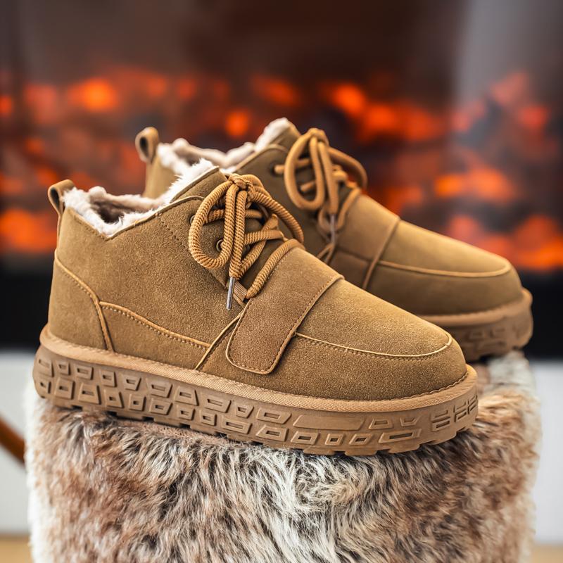 Men's Snow Boots Autumn and Winter Fur-Lined Thickened Warm Mid-Calf Cotton Shoes Thickened Bakers Fashion Casual Shoes