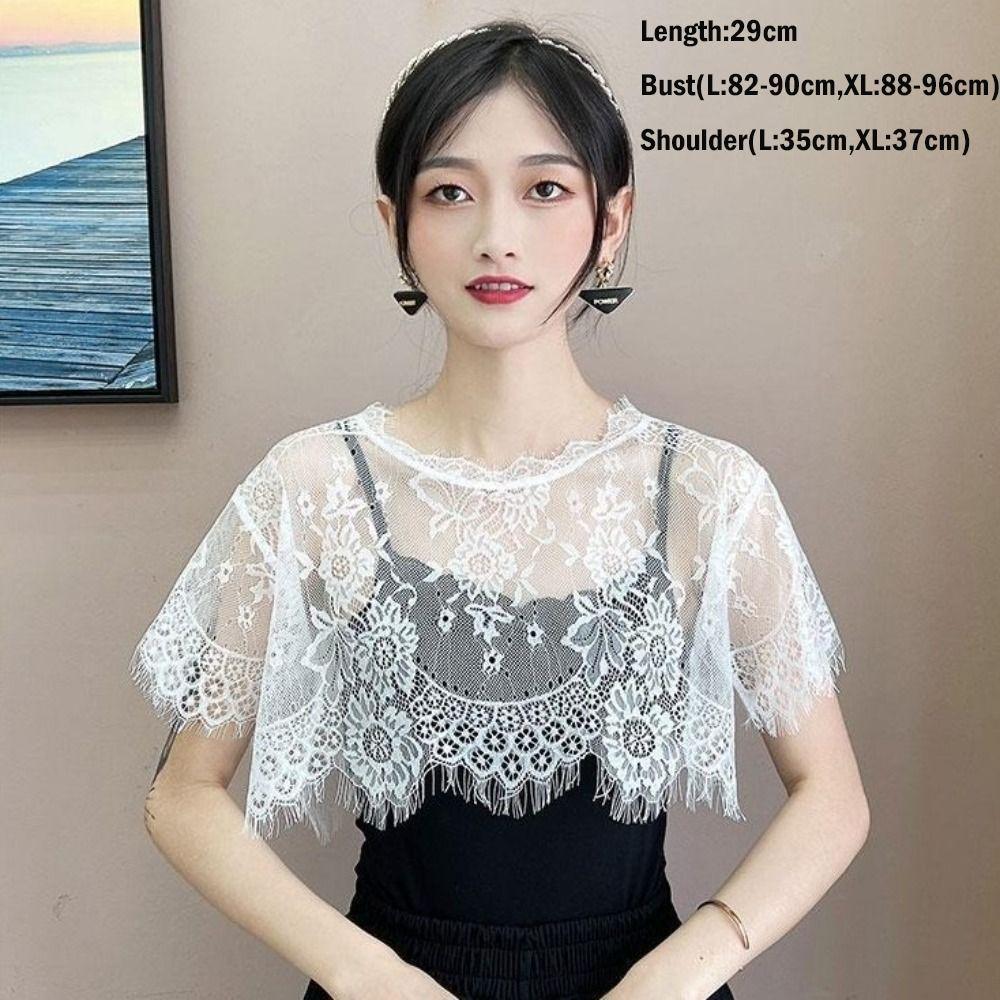 White Black Lace Shawl Lace Blouse Shoulders Scarf Fashion Fake Collar Cape  Spring Autumn