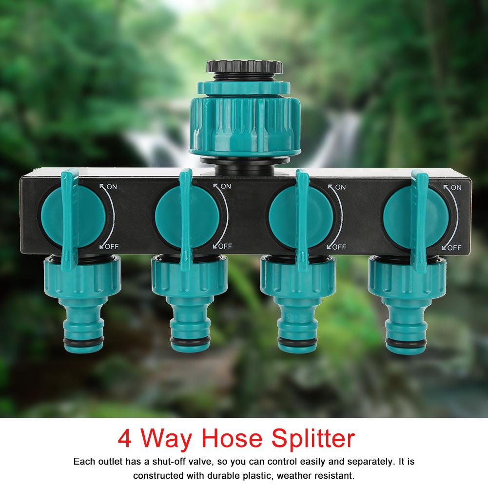 

4 Way Garden Irrigation Watering Tap Hose Splitter Connector Adapter with Shut Off Valve