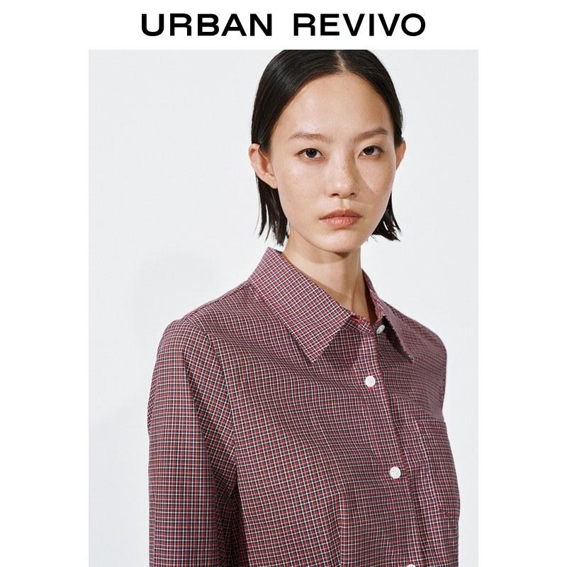 UR 2026 Spring Women's Contrast Plaid Cotton Short Shirt