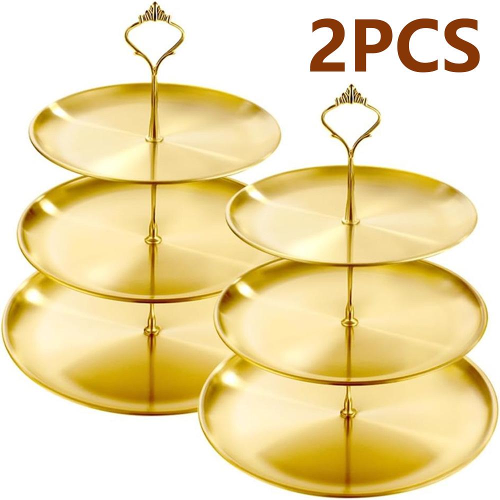 

2PCS Korean style fruit dessert tray, stainless steel three-layer luxury cake rack - elegant dessert display, fruit tray золотий