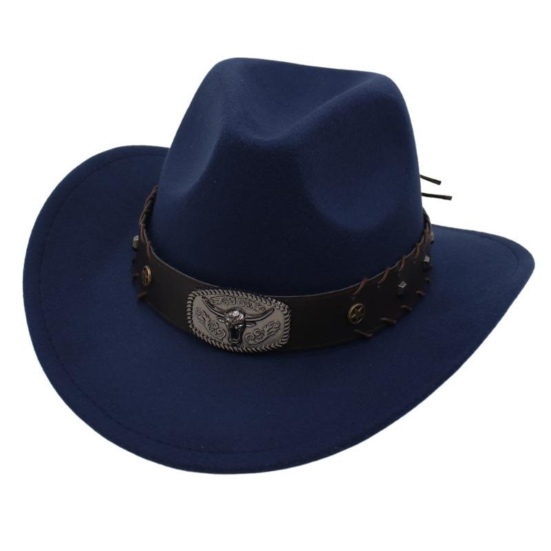 Top Hat Western Cowboy Hat Tibetan Jazz Hat Felt Hat Bull Head Belt Buckle Riding Hat Sun Hat