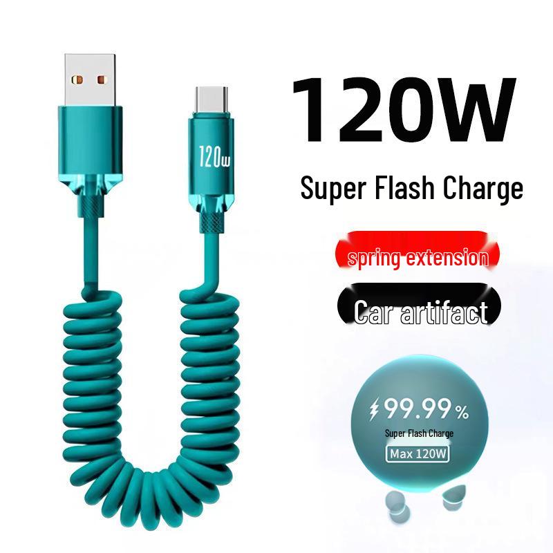 JingYao 120W Type-C Spring Cable for Super Fast Charging, Compatible with Huawei Honor 6A Car Chargers