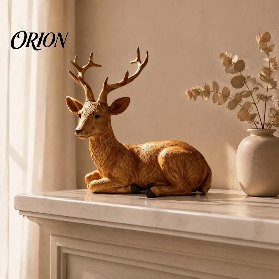 Elegant Holiday Decorations Reindeer Resin Figurine, Faux Wood Grain Christmas Deer Statue, Decorative Statues Vintage Tabletop Ornament for