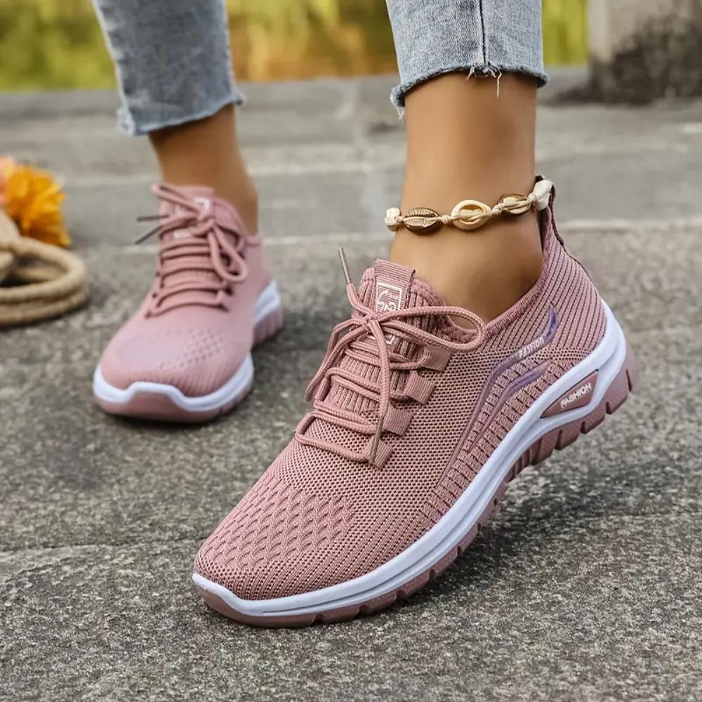 Women'S Casual Sports Outdoor Running Walking Daily Commuting Lace-Up Patterned Double-Layer Easy-On-Off Knitted Shoes