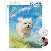 DIY Framed Pearl Painting Kit with Cute White Puppy Pattern 5D Sparkling Bead Art Canvas Ready to Display Home Decor Wall Art Gift Idea
