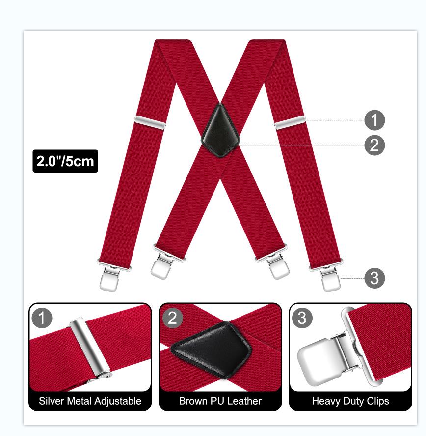 

Мужские эластичные черные подтяжки с четырьмя клипсами-крестиками шириной 5 см красный