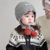 Pompom Baby Knit Hat Ear Protection Lacing Bonnet Soft Earflap Hats  For Kids