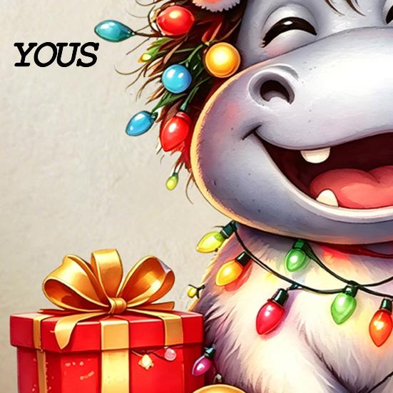Self Adhesive Bathroom Glass Film Cartoon Hippo Christmas Wall Decal, Cute Sticker with Colorful Lights & Decorative Stickers for Balcony Xmas Balls,