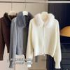 Womens Oversized Knit Cardigan With Faux Fur Collar Double Zipper Casual Warm Sweater Coat Winter