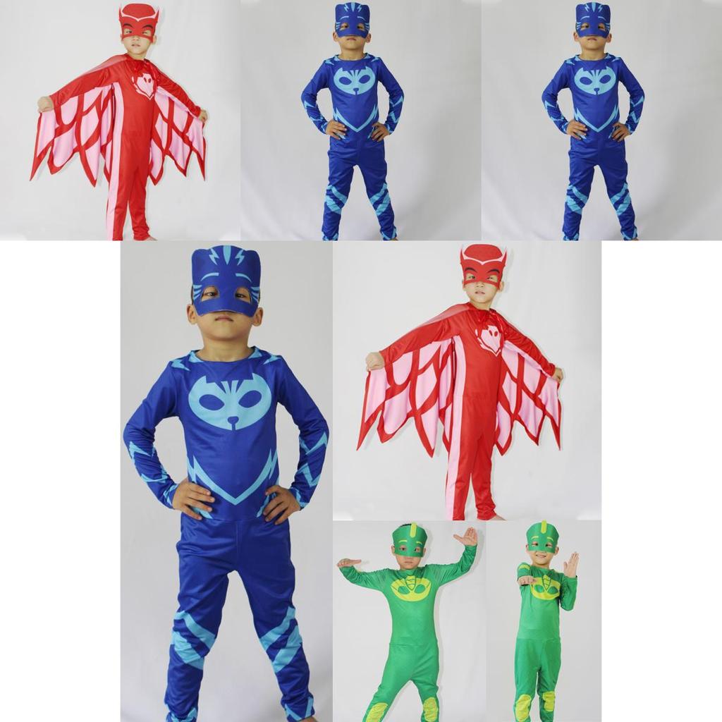 Noblekids Pj Mask Costume Featuring Colorful Catboy Owlette Gekko Jumpsuit For Kids
