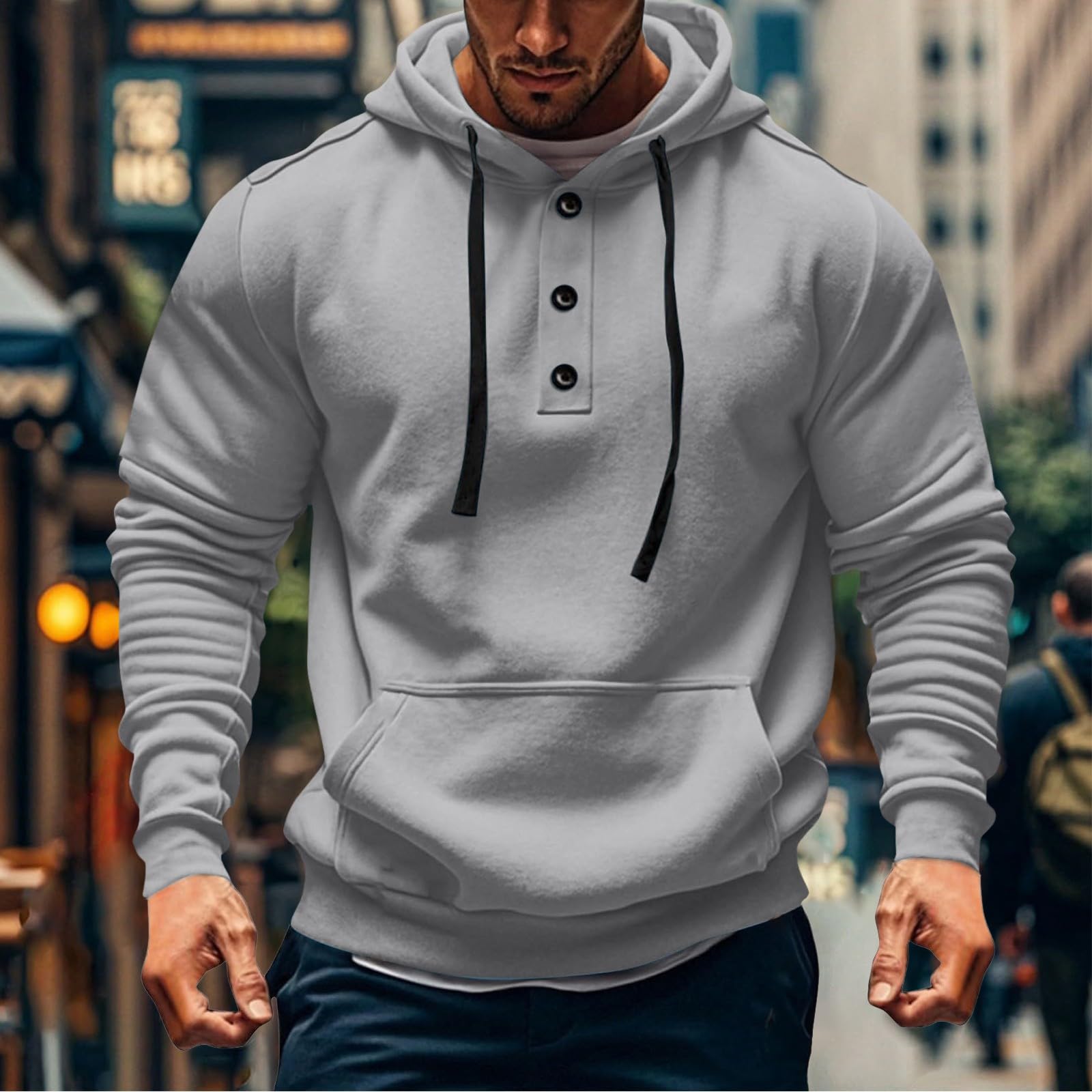 

Men Military Button Down Pullover Cargo Sweatshirt Long Sleeve Vintage Workout Hiking Hoodies L