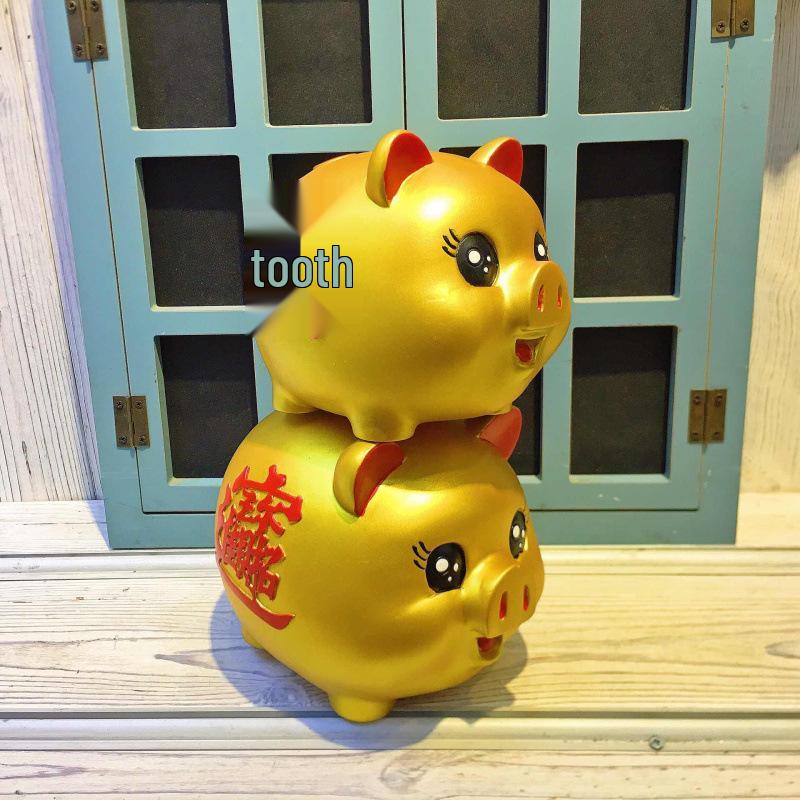 Large Gold Cartoon Piggy Bank Savings Jar